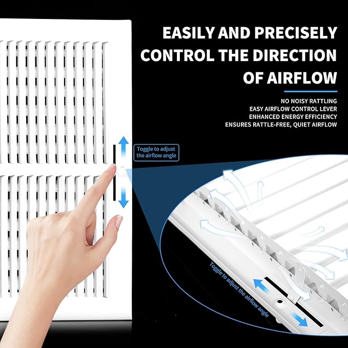 12x12 Vent Register [Duct Opening], Vent Covers for Home Ceiling, Two-Way Ventilation Register, Adjustable Solid Steel Wall Register Vent Cover (12"W x 12"H [Duct Opening])