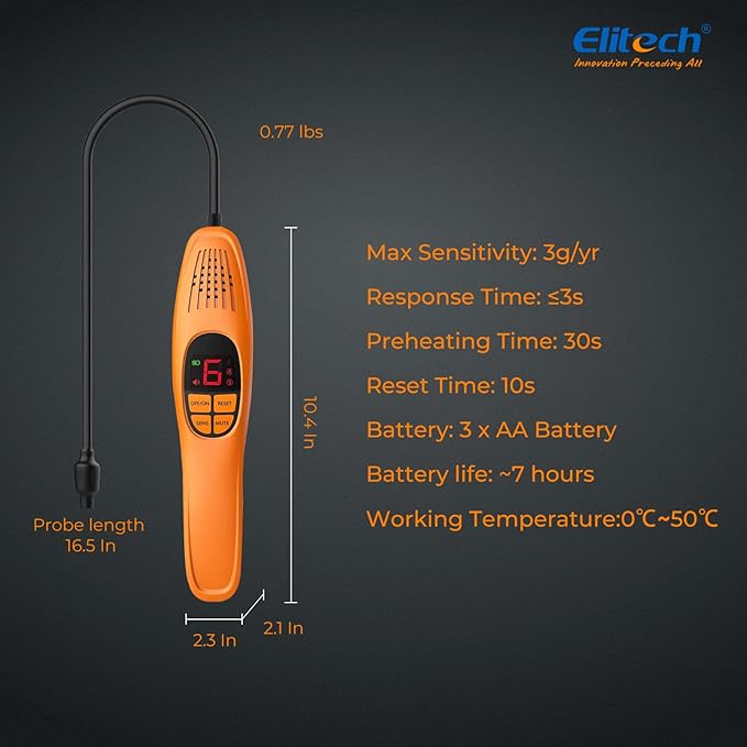 Elitech Refrigerant Leak Detector, Freon Leak Detector, Freon Sniffer Automotive Halogen Gas Leak Detector for R134A R410A R1234YF R600a R290 CFCs HCFCs HFCs HCs HFOs, LD-100+