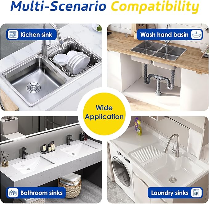 Sink Drain Pipe Kit - Expandable Flexible P-Trap for 1 1/2" or 1 1/4" Drains, Complete with Connectors and Adapter, Adjustable Installation, Ideal for Kitchen, Bathroom(Grey)