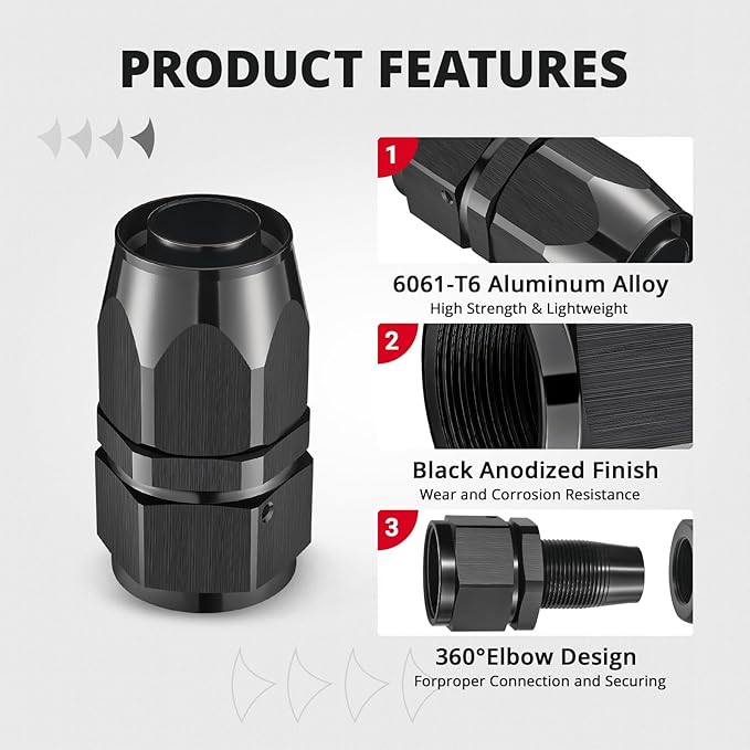 EVIL ENERGY 16AN Hose End Fitting Straight Swivel for CPE Braided Hose Black 2PCS