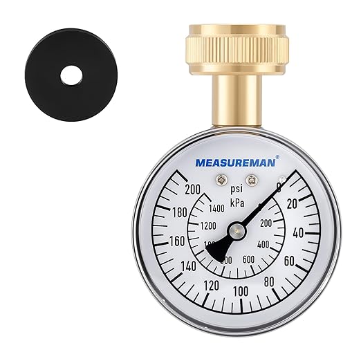 MEASUREMAN Water Pressure Gauge, 0-200 PSI Water Pressure Tester with 2-1/2 Inch Dial & Durable 3/4 Inch Hose Thread, Ideal for Home, Hose Bib (Waterproof Case, Black)