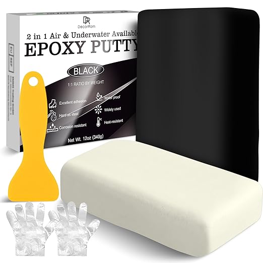 Epoxy Putty - 12oz 2 Part Strong Formula, Ceramic Repair for Cracks, Filling & Epoxy Sculpt - for Metal, Concrete, Plastic, Ceramics - Fast, Durable Concrete Crack Repair & Plumbers Putty (Black)