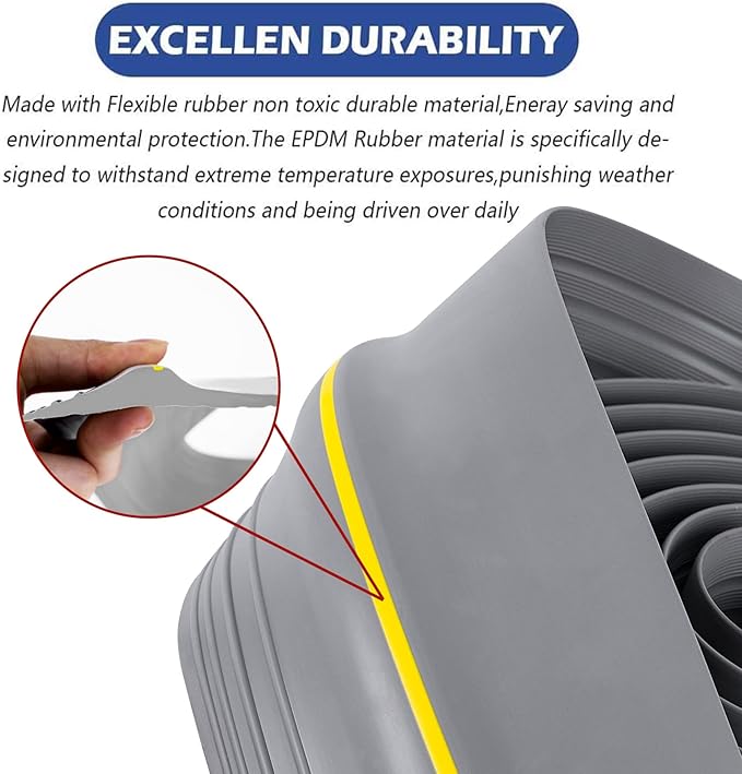 ToLanbbt 10Ft/3M Universal Garage Door Rubber Threshold Strip with 300ml Black Adhesive, Weatherproof Seal Strip DIY Weather Stripping Replacement (Grey+Yellow)