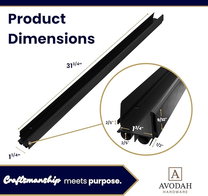32 Inch Black, Adjustable Double Bubble Door Sweep for Exterior Doors, Under Door Seal with Drip Edge and Punched Drainage Channel, Pre-notched for Weatherstripping, Trim-to-Fit, Paintable Screw Cover