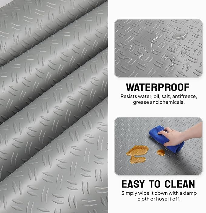 TUFFIOM 7.5 x 17 FT Garage Floor Mat, Thickened Diamond Plate PVC Garage Mats Flooring Roll for Under Car, Garage Car Parking Mats for Compact SUVs, Sports Car