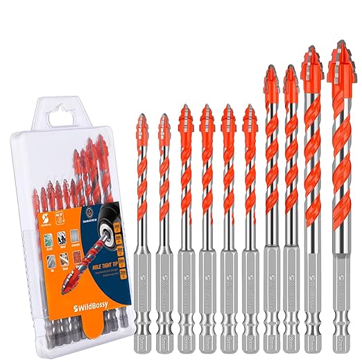 Serrated Concrete Metric Drill Bit Set 10PCS (5mm-12mm), Tungsten Carbide Tip Masonry Drill Bits Set for Concrete, Tile, Brick, Glass, Metal, Ceramic, Wood, and Plastic