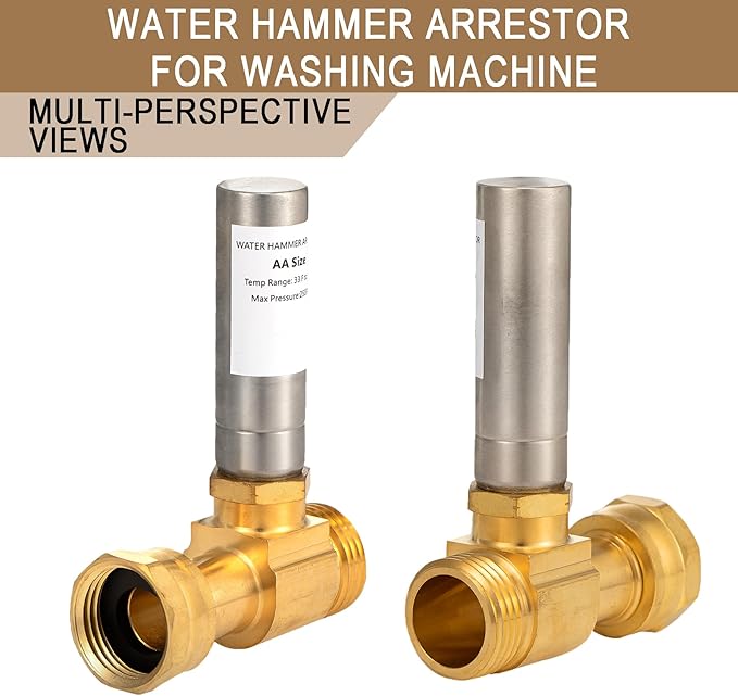 [2 Pieces] Lingmfg Water Hammer Arrestor For Washing Machine, 3/4 Inch Female Thread Swivel Nut x 3/4 Inch Male Thread Brass