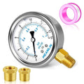 MEANLIN MEASURE 0~15Psi Stainless Steel 1/4" NPT 2.5" FACE DIAL Liquid Filled Pressure Gauge WOG Water Oil Lower Mount, with 1/4" x 1/2" NPT and 1/4" x 3/8" NPT Hex Bushing
