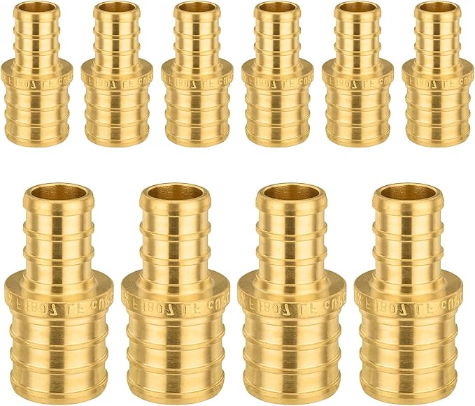 10-Pack PEX Fittings Niikappu 1"x3/4" Pex Straight Coupling, Brass Crimp Pipe Fittings for PEX Pipes, ASTM F1807