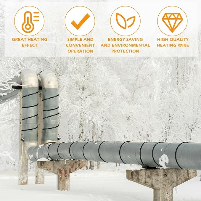 Kingdder 6FT - 48FT Heat Tape for Water Pipes Thermostat Self Regulating Heating Cable with Power Indicator Plug Built-in, Heavy Duty Heating Cable for Pipe Freeze Protection, 120V 8W/ft(1 Pcs,30 Ft)