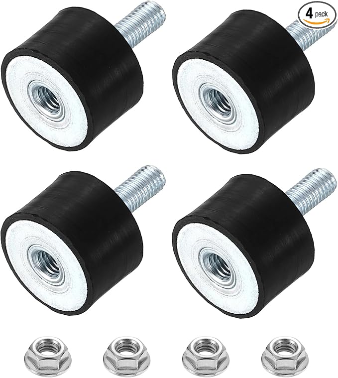 uxcell M8 Rubber Mounts, 4Pcs 30x20mm(DxH) Rubber Cylindrical Anti Vibration Isolator Shock Absorber with Lock Nut for Car Bobbin Generator Air Compressors