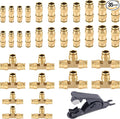 CheeMuii 35 PCS Brass DOT Air Line Fittings Kit 1/4 3/8 1/2 DOT Quick Connect Air Fittings Straight & Tee Union Push to Connect Air Hose Fittings for Semi Truck Trailers Air Brake System