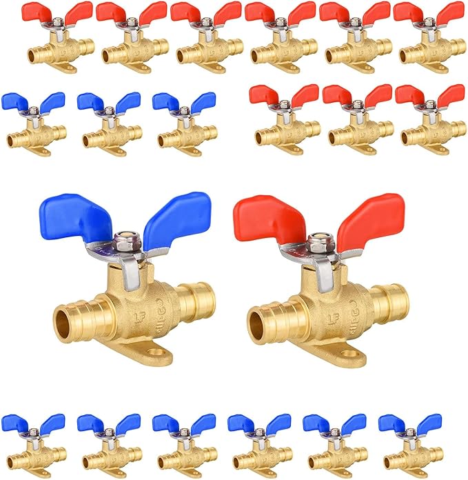 20 Pack Foskan PEX-A Expansion Drop Ear Ball Valve, 3/4" Full Port Shut-off Valve with Blue or Red Butterfly Handle for PEX-A Pipe Connection
