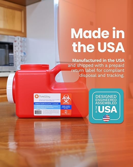 1.2 Gallon MailBack Sharps Disposal Container – Secure Needle Box for Safe Medical Waste & Used Syringe Disposal | Sharps Container for Home Use, Travel, Clinics, and Professional Settings