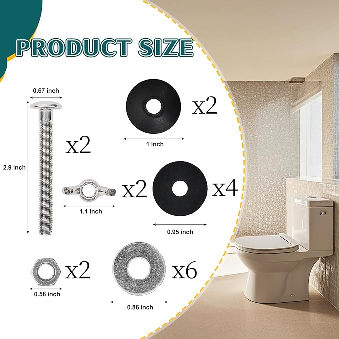 2PCS M8 Universal Toilet Tank to Bowl Bolts Kit, Heavy Duty Toilet Tank Bolts and Washers, 304 Stainless Steel Toilet Seat Bolts Kit, with Extra Long Nut Easy to Install (ΦM8, 2)