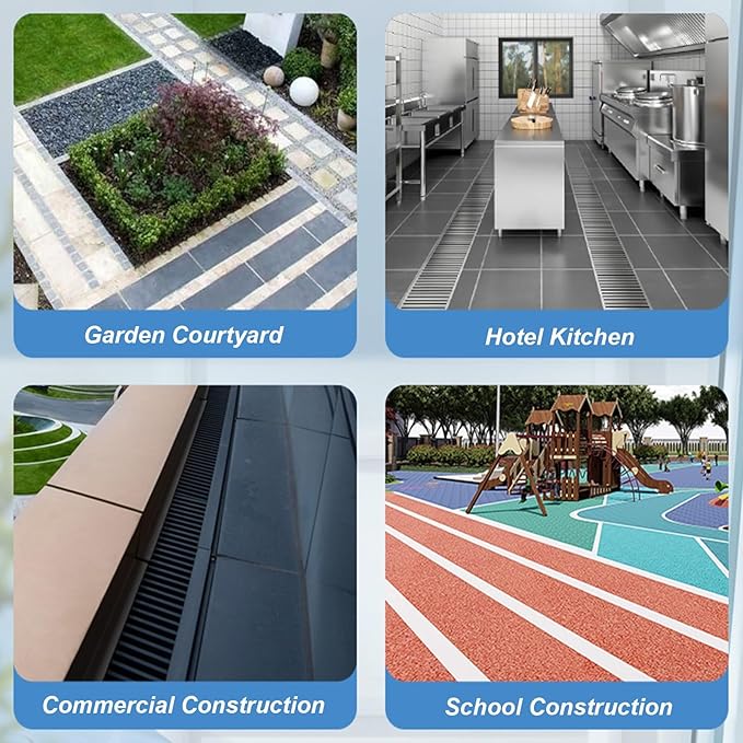Under Deck Drainage System,Stainless Steel Trench Drain Kit,with Removable Grate Covers,for Yard Concrete Garden Driveway Garage