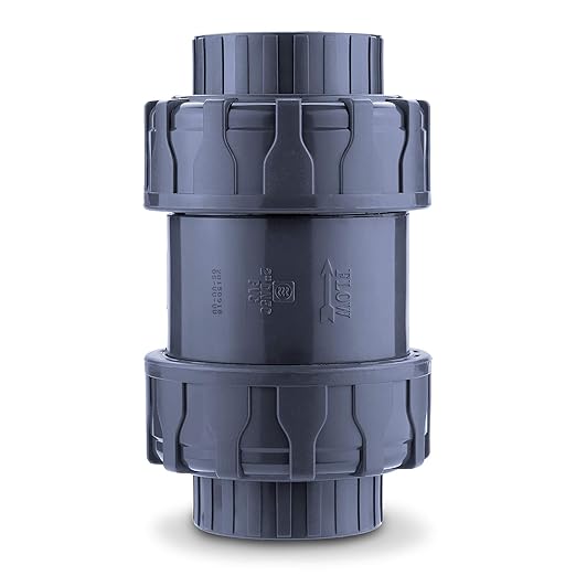 HYDROSEAL Sharkfellow 2’’ PVC True Union Ball Check Valve with Full Port, ASTM F1970, with EPDM Seals, Corrosion-Free, Service Free, Rated at 200 PSI @73F, Gray, 2 inch Socket (2'')