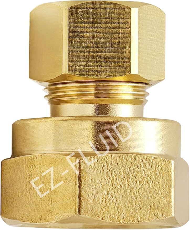 (1Pk) EZ-Fluid 1/4" Comp x 1/2" FIP Compression x FIP Female Adapter Reducing Union Coupling Fittings Connector,LF Brass Compression Tube Fitting Safe for Drinking water Plumbing