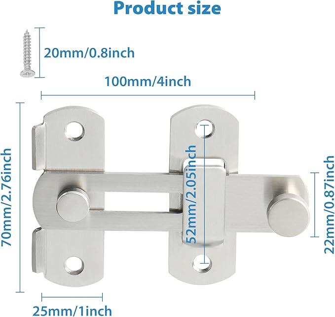 Alise 2Pcs Flip Latch Gate Latches, 4 inch Heavy Duty SUS304 Stainless Steel Gate Hardware,Safety Door Lock for Barn Wood Fence, Sliding French Doors MS9500LS-2P Brushed Nickel