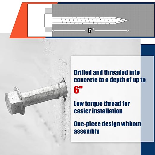 Tandefio 20 Pack 5/8" x 6" Concrete Screw Anchor Galvanized Large Diameter Heavy Duty Plated Concrete Anchors for Masonry Brick Anchoring Block Decking Framing Hex Drive