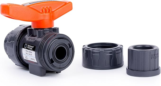 HYDROSEAL Kaplan 1/2" PVC True Union Ball Valve with Full Port, ASTM F1970, EPDM O-Rings and Reversible PTFE Seats, Rated at 200 PSI @73F, Gray, 1/2 inch Socket (1/2")