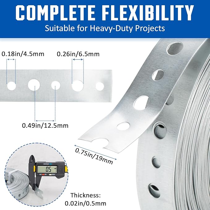Galvanized 3/4-Inch X 50-Feet Metal Strapping with Holes 24-Gauge Metal Pipe Hanger Strap for Plumbing, HVAC and Duct Support