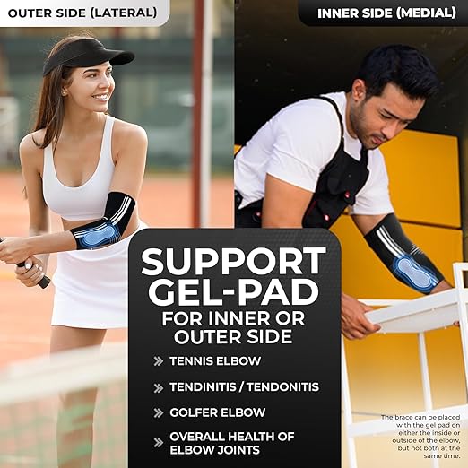 DR. BRACE® Elite Elbow Brace Support, Breathable Elbow Compression Sleeve with Gel Pad for Golfer's, Tennis Elbow & Tendonitis Treatment & Pain Relief 2024 (A Black-White, Medium)