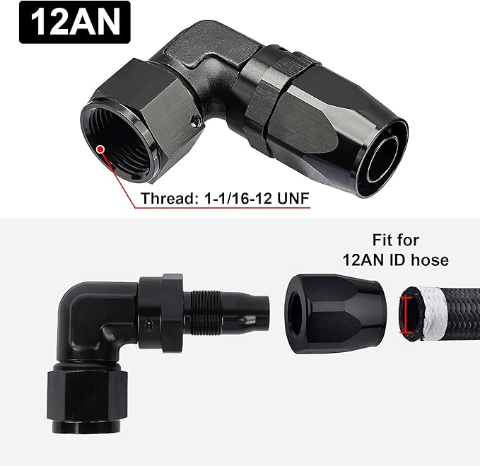 EVIL ENERGY 12AN Hose End Fitting 90 Degree Swivel Low Profile Forged Aluminum for CPE Braided Line