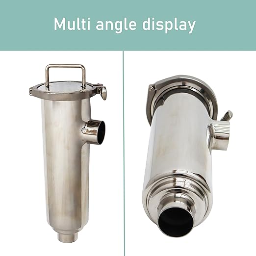 TECHTONGDA Water Filter Strainer L-Type 304 Stainless Steel 2inch Inlet Outlet 100 Mesh Quick Tri Clamp 16.5inch Length