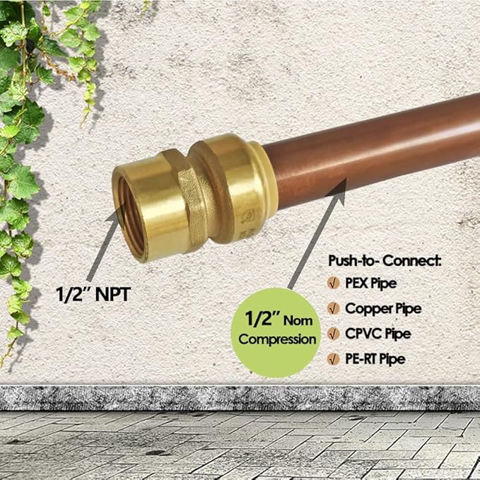 HQMPC 1/2" Pex Fitting Straight Coupling Push Fit PEX Fittings Female, Push-to-Connect Copper, CPVC, No Pb Brass Plumbing Fittings (6 PCS, 1/2")