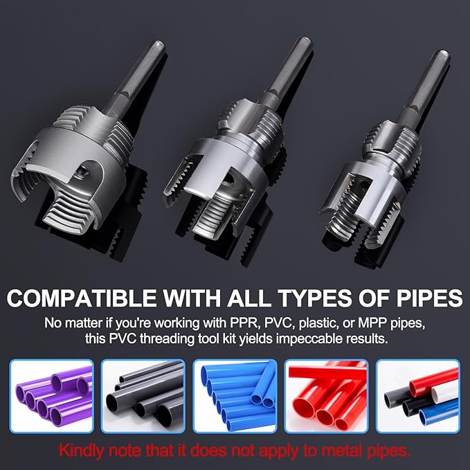 3PCS PVC Pipe Threader Kit - Dual-Function Internal & External Pipe Threading Tool for 1/2"& 3/4" & 1" PVC/Plastic Pipes