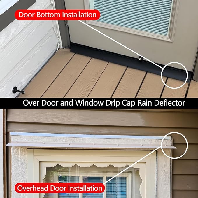 Extra Wide 5.12" W Door rain drip Guard Overhead,55.1" L Aluminum drip Cap for Exterior Doors Window Top,rain drip Edge Flashing,Water Deflector,rain Diverter,Anodized Silver 2PCS
