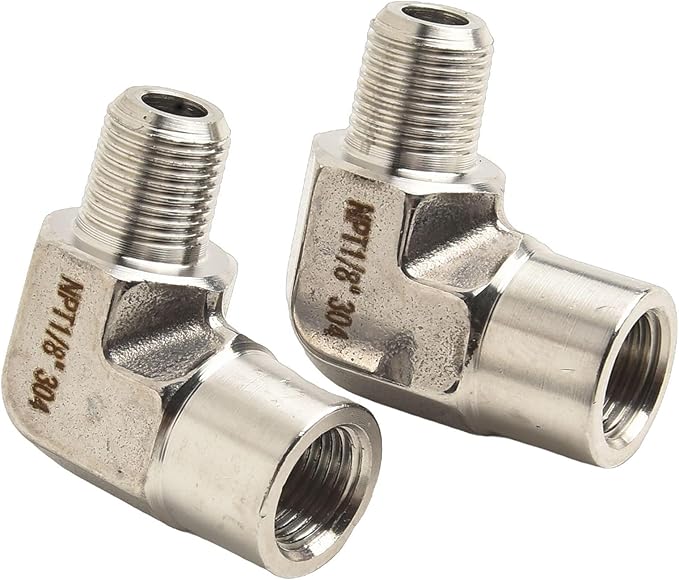 Stainless Steel 90 Degree Elbow Fitting, 1/8 Inch NPT Male to 1/8 Inch NPT Female Adapter, for Plumbing and Industrial Applications