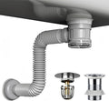 Bathroom Sink Drain Kit with Flexible Expandable Pipe: Odor-Free & Backflow-Preventing, Space-Saving Design without a P-trap, For 1-1/4'' & 1-1/2'' Drain Hole (Chrome, Without Overflow)