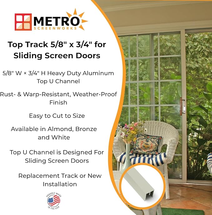 Top Track 5/8" x 3/4 for Sliding Door - Replacement Sliding Screen Door Upper Tracking System - Easy Assembly Hardware for DIY - Heavy Duty Bronze Aluminum Track - 5/8” Wide 3/4” Tall -96 in, 1 Piece