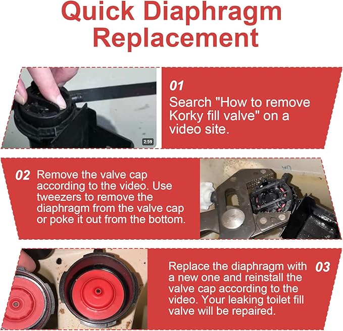 Toilet Fill Valve Cap Diaphragm for Korky 528 R528, Toilet Repair R528P2 Fill Valve Diaphragm Replace TOTO THU302 Fill Valves & Platinum & Korky QuietFILL Fill Valves - 2 Pca