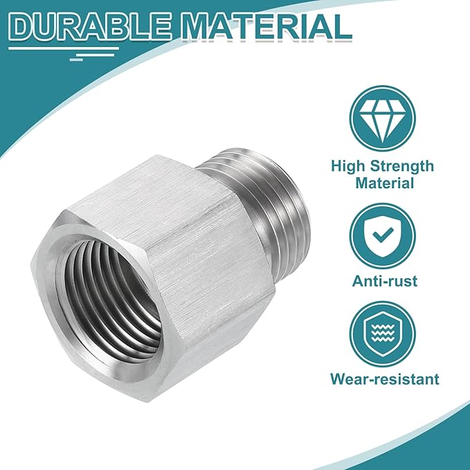 uxcell Pipe Fitting Reducing Adapter, G1/2" Male x 1/2" NPT Female 304 Stainless Steel Reducer Connector for Water Oil Air Pressure Gauge, Silver