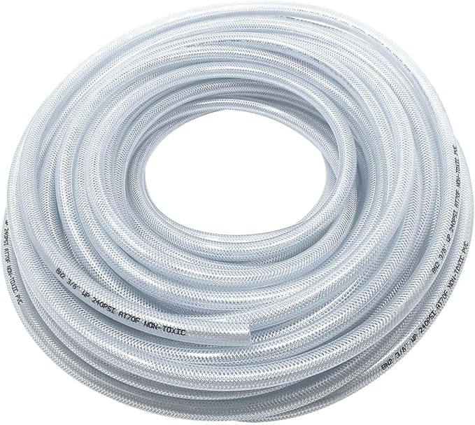 Gloxco Clear Braided PVC Tubing, Food Grade, Heavy Duty Reinforced Hose, 1/4" ID, 100 Ft Length