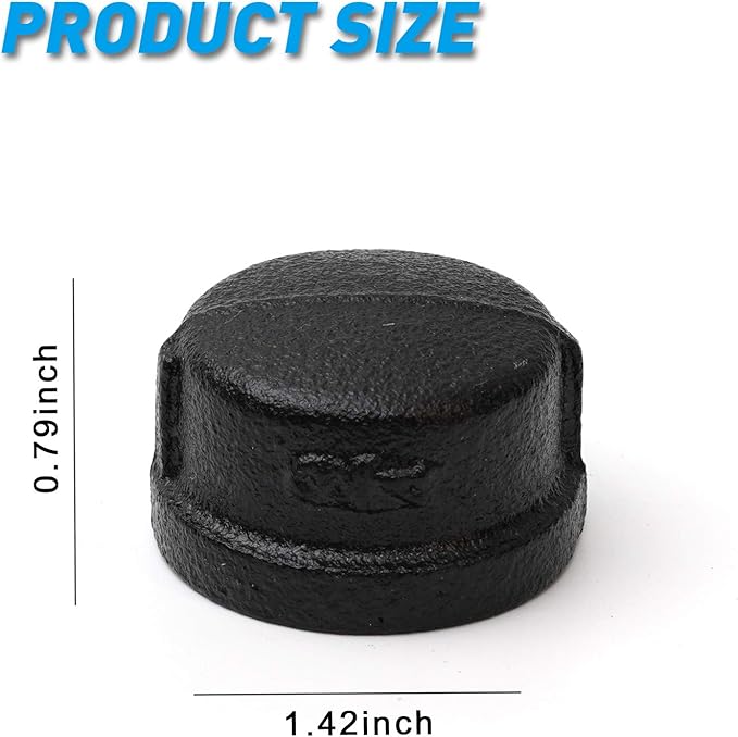 3/4" Black Pipe Cap, Home TZH 10 Pack Pipe Fitting Caps for Steam-Punk Vintage Shelf Bracket DIY Plumbing Pipe Decor Furniture (10, Black 3/4 Inch)