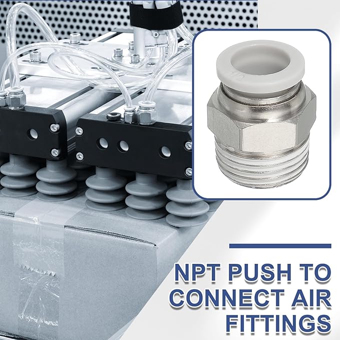 MECCANIXITY 5 Pcs NPT Push to Connect Air Fittings, Male Straight 1/2" Tube OD x 1/2" NPT Thread Air Quick Connector Coupling Adapter for Gas Hose Pneumatic Tools, White