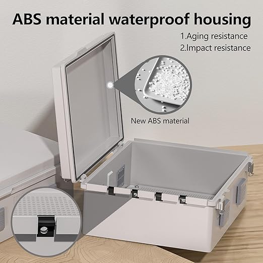 Electrical Junction Box, Ventilated Design, Cable Grommets, Indoor/Outdoor Use with Mounting Panel & Hinged Cover. Waterproof IP 65. (Grey Cover, 17.7"x13.7"x7.9")