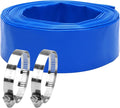 Lay-Flat Pool Backwash Hose - 2" x 25Ft Reinforced Heavy Duty PVC Discharge Hose Weather-Proof Vinyl Pool Drain Hose for Water Transfer with 2 clamps