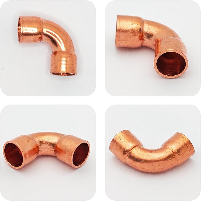 6Pcs 5/16 Inch ID 0.8mm Thick Pure Copper 90 Degree Elbow, Short Radius Pipe Fitting with Sweat Solder Connection for Plumbing HVAC Refrigeration System