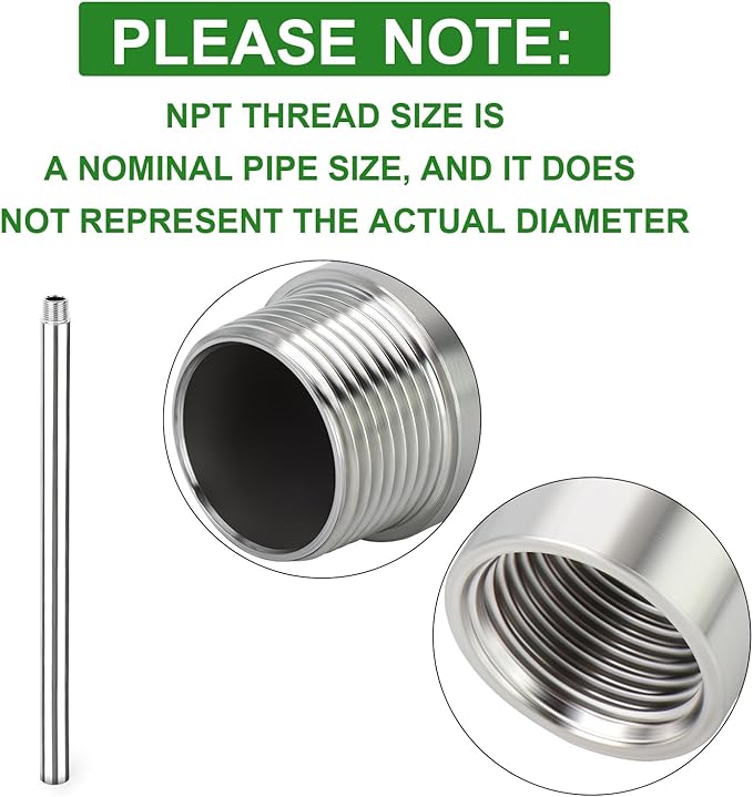 TAISHER 1PCS Stainless Steel Pipe Fittings, 1/4" NPT Male x 1/4" NPT Female Threaded, 16" Length Nipple Cast Pipe