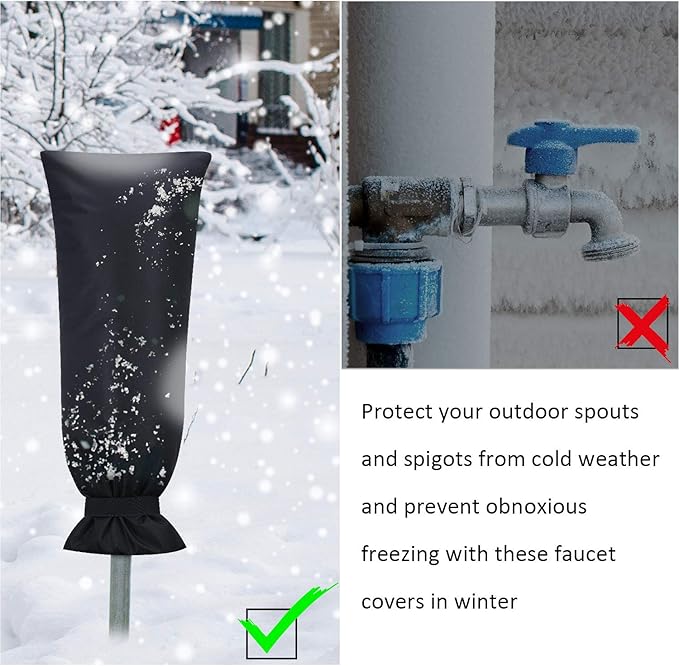 Frienda Outdoor Faucet Cover for Winter Freeze Protection 25'' x 10'' Winter Outside Large Backflow Preventer Insulation Spigot Hose Bib Cover for Garden Lawn Faucet Yard Hydrant(Black,2)