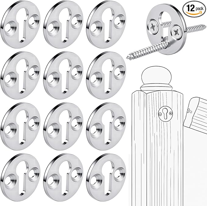 Shimeyao 12 Sets Newel Post Fastener, Newel Post Mounting Kit, Column Handrail to Pole Fastener, 1 1/4 Inch Diameter x 1/8 Inch Thickness Hardened Steel Plate with 1 Round Steel Plate 3 Long Screws