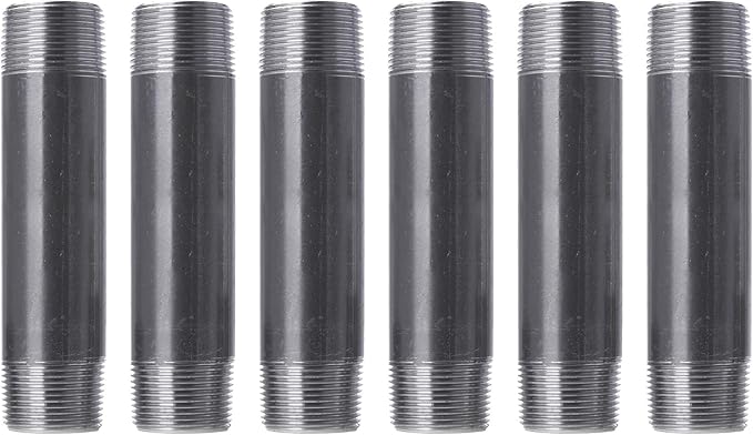 PIPE DECOR 1" x 5.5" Black Steel Plumbing Pipe, 6-Pack, Pre Cut Connector, Industrial Steel Grey Fits Standard One Inch Threaded Black Malleable Iron Fittings, Build Vintage DIY Furniture