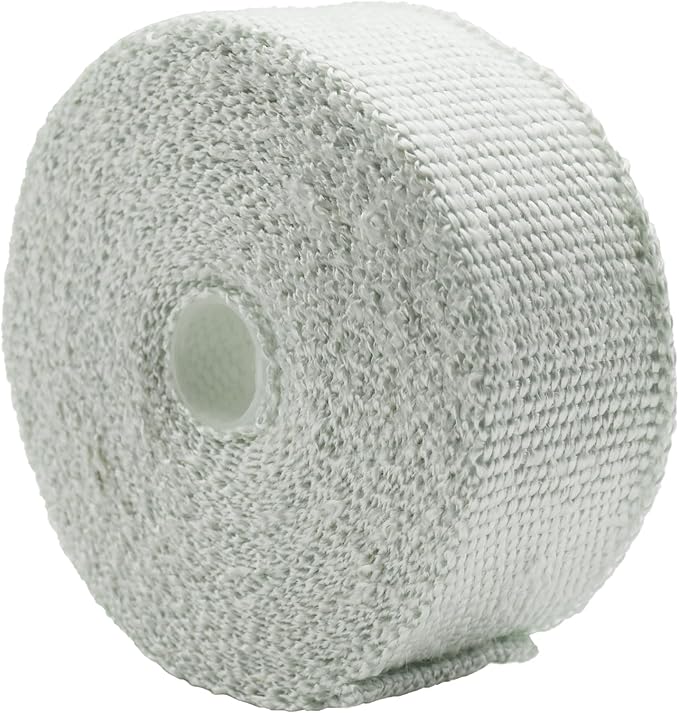 DOBTIM Fireproof Pipe Wrap Insulation 2" Wide X 32' Long, Fiberglass Heat Shield Tape Pipe Webbing for Stove Flue Protector with 2 Clamps, White