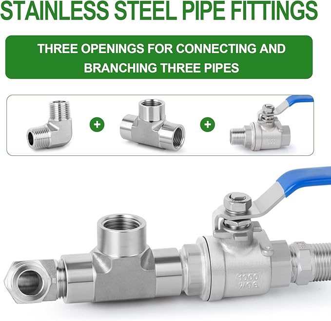 TAISHER 2PCS 304 Stainless Steel 90 Degree Barstock Street Elbow, 3/8" NPT Male Pipe to 3/8" NPT Male 304 Stainless Pipe Fitting