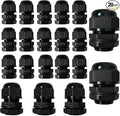 20Pcs Black Cable Glands Adjustable NPT Waterproof Glands 1/2"1/4"3/4" Cord Grip Strain Relief Wire Plastic Cable Connectors NPT Waterproof Grommet Wire Gland Electrical Conduit Fittings Bulkhead